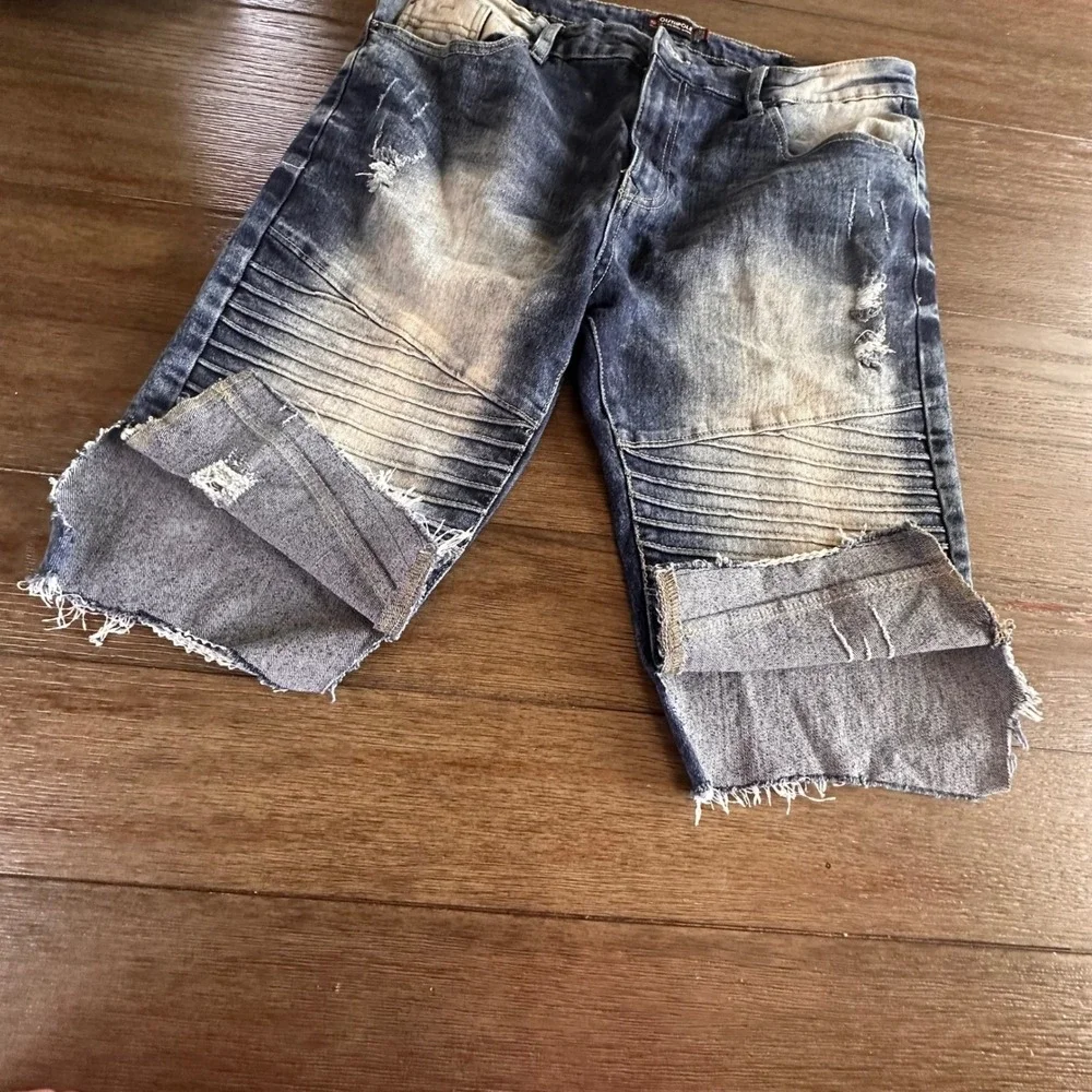Southpole Denim Biker Streetwear Shorts Mens Size 38 Blue‎ Distressed Cut Off